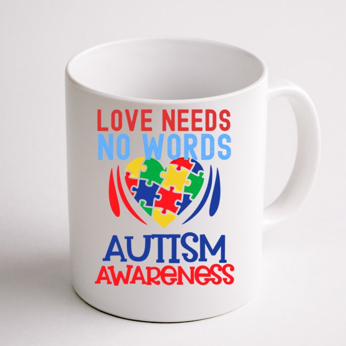 Love Needs No Words Puzzle Heart Autism Awareness Funny Gift Front & Back Coffee Mug