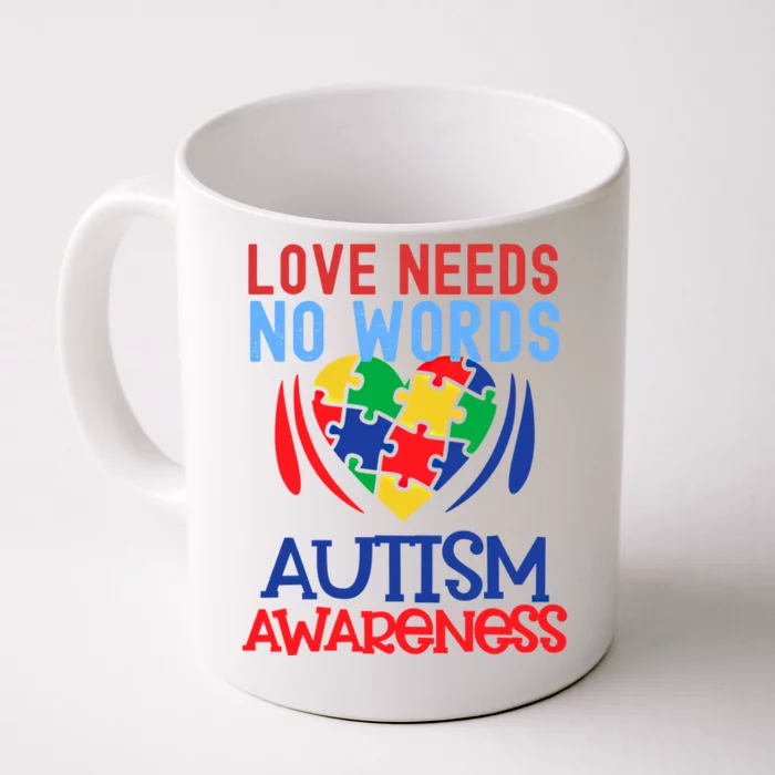 Love Needs No Words Puzzle Heart Autism Awareness Funny Gift Front & Back Coffee Mug