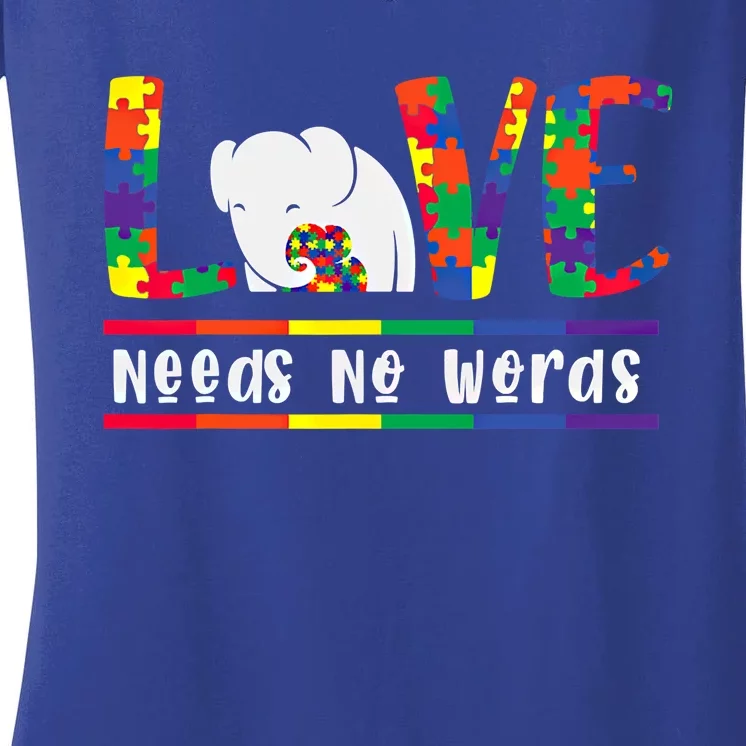 Love Need No Words Autism Awarenes Elephant Mom Son Cool Gift Women's V-Neck T-Shirt