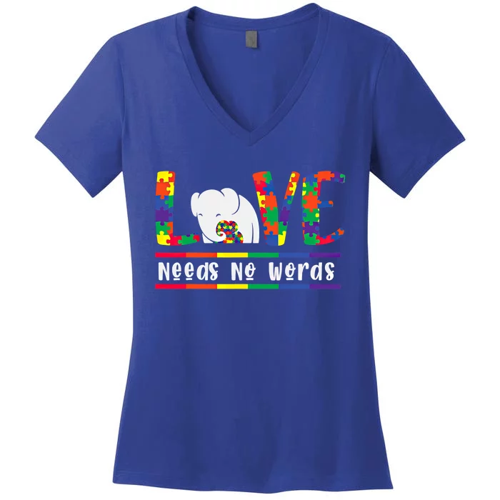 Love Need No Words Autism Awarenes Elephant Mom Son Cool Gift Women's V-Neck T-Shirt