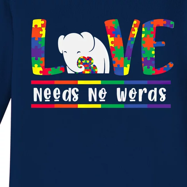 Love Need No Words Autism Awarenes Elephant Mom Son Cool Gift Baby Long Sleeve Bodysuit