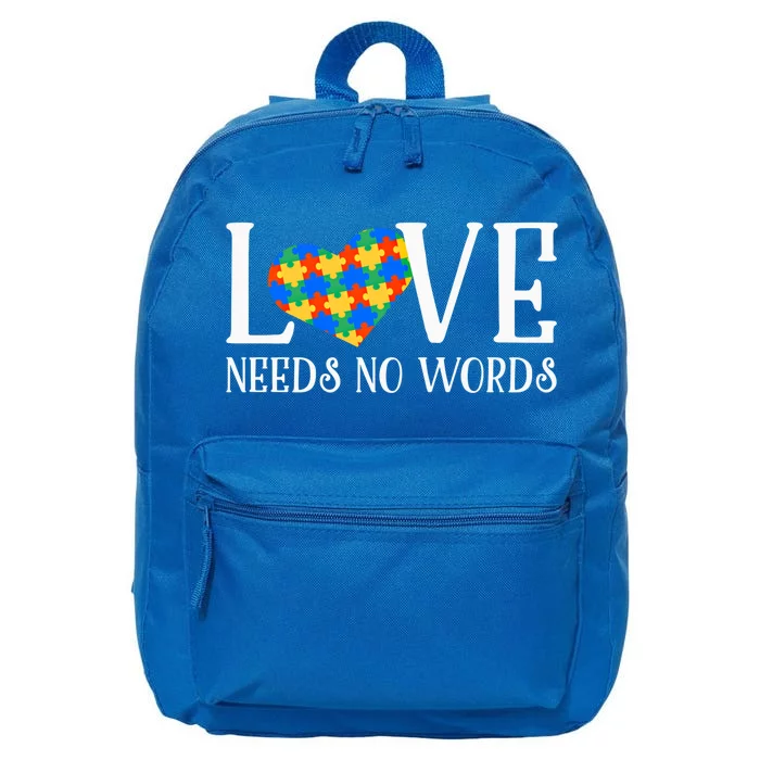 Love Needs No Words Support Autism Awareness 2021 Gift 16 in Basic Backpack