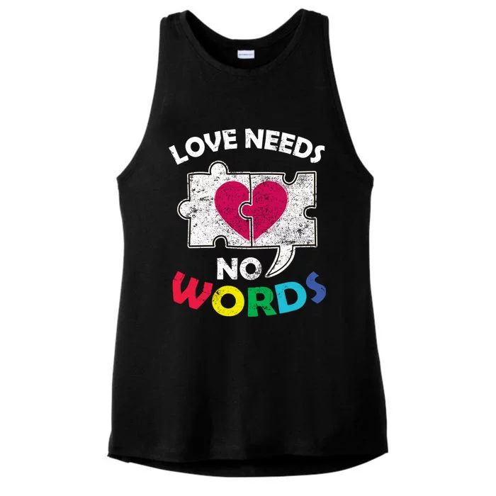 Love Needs No Words Autism Awareness Acceptance Autistic Gift Ladies Tri-Blend Wicking Tank