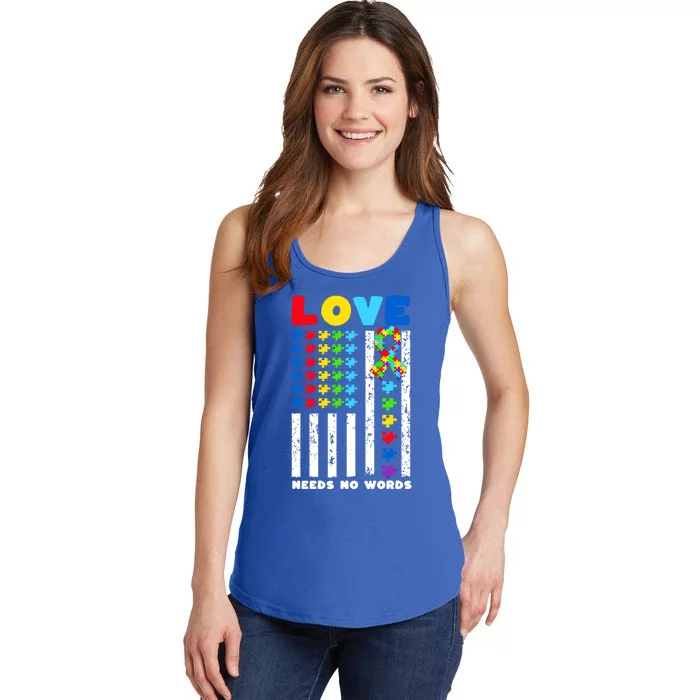 Love Needs No Words Us American Flag Autism Puzzle Autistic Gift Ladies Essential Tank