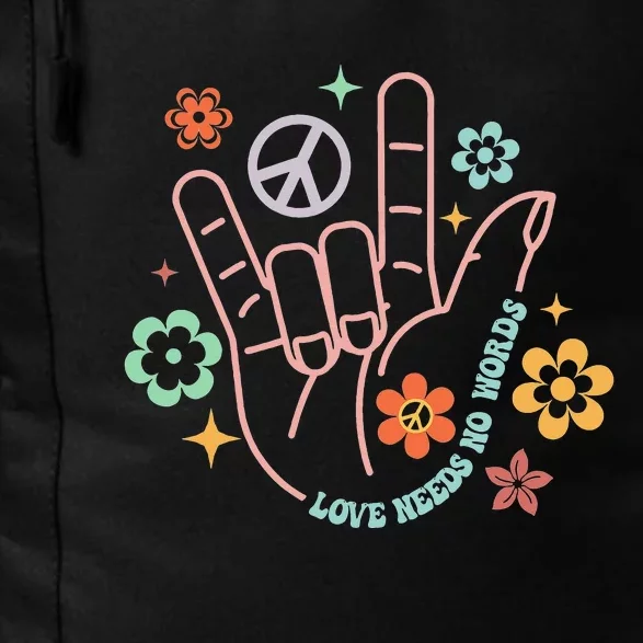 Love Needs No Words Retro Hand Sign Groovy Autism Awareness Daily Commute Backpack