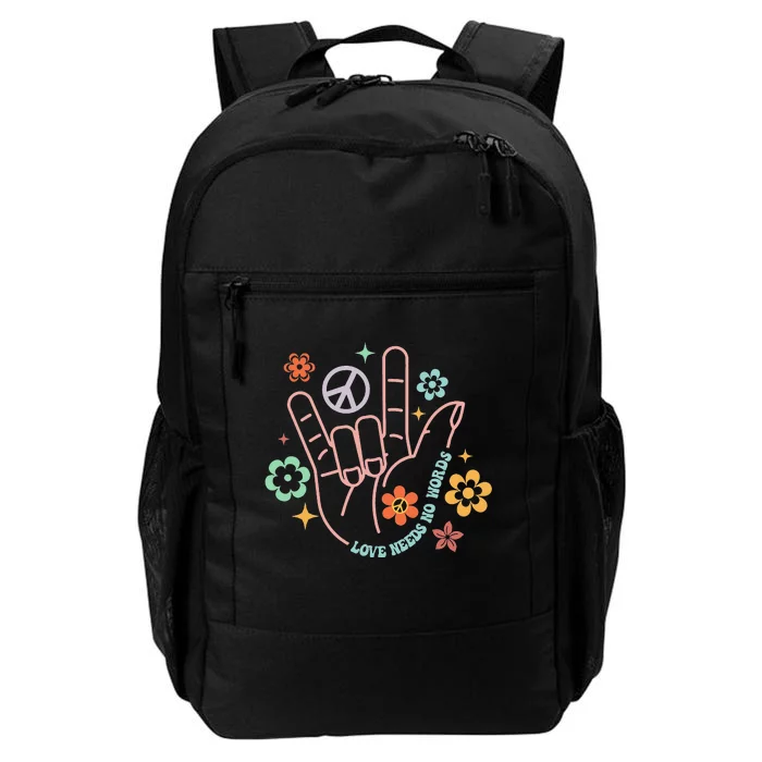 Love Needs No Words Retro Hand Sign Groovy Autism Awareness Daily Commute Backpack