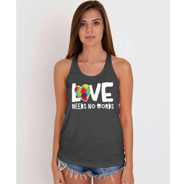 Love Needs No Words Autism Support Women's Knotted Racerback Tank