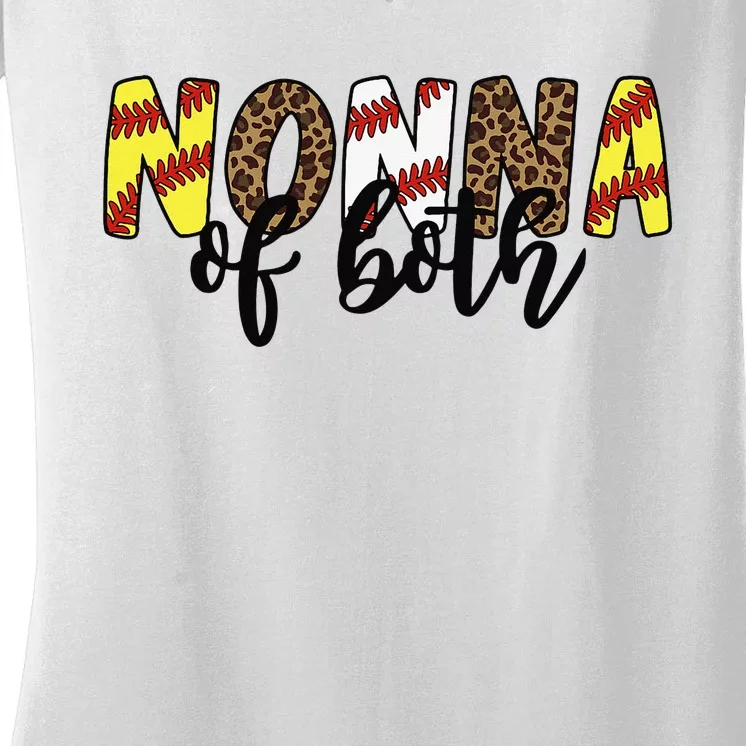 Leopard Nonna Of Both Baseball Softball Grandma Mother's Day Women's V-Neck T-Shirt