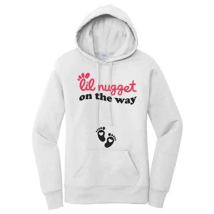 Lil Nugget On The Way Pregnancy Announcement Chicken Nugget Women's Pullover Hoodie