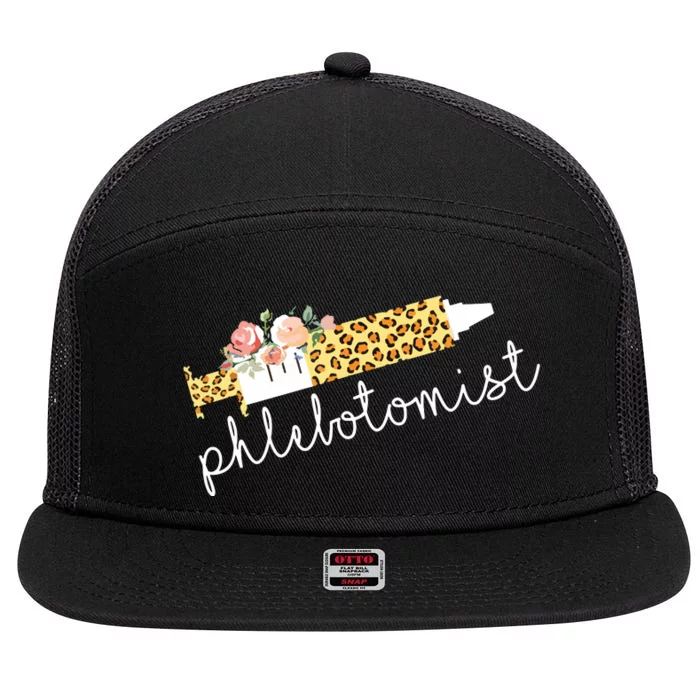 Leopard Needle Phlebotomist Phlebotomy Tech Technician Nurse 7 Panel Mesh Trucker Snapback Hat