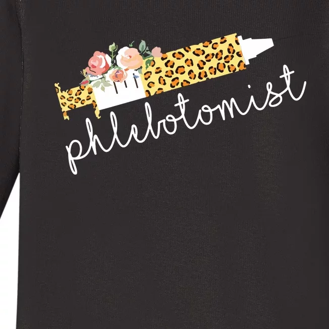 Leopard Needle Phlebotomist Phlebotomy Tech Technician Nurse Baby Long Sleeve Bodysuit