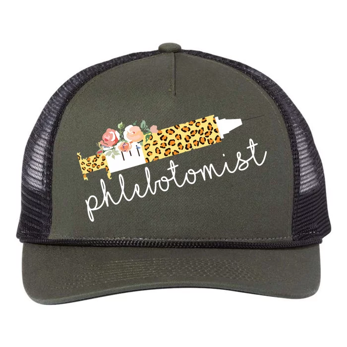 Leopard Needle Phlebotomist Phlebotomy Tech Technician Nurse Retro Rope Trucker Hat Cap