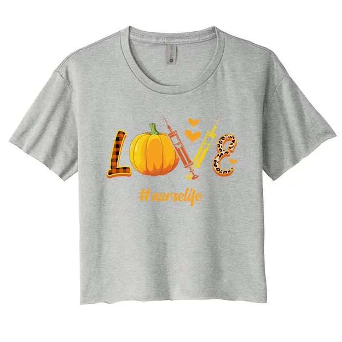 Love Nurse Pumpkin Leopard Fall Halloween Thanksgiving Meaningful Gift Women's Crop Top Tee