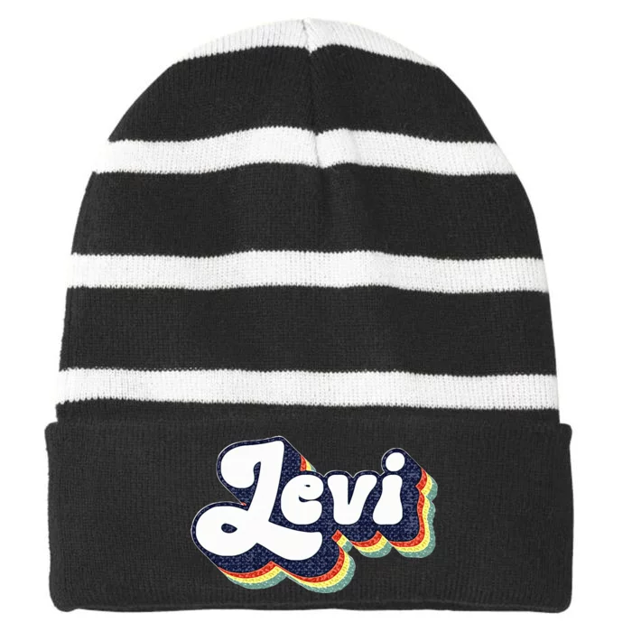 Levi Name Personalized Surname First Name Levi Striped Beanie with Solid Band