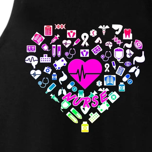 Love Nursing Rainbow Heart Collage Ladies Tri-Blend Wicking Tank