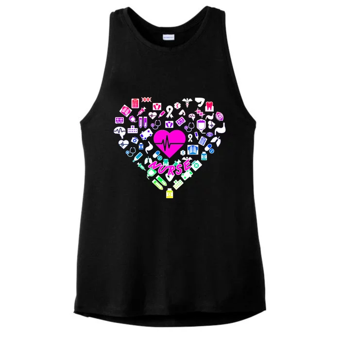 Love Nursing Rainbow Heart Collage Ladies Tri-Blend Wicking Tank