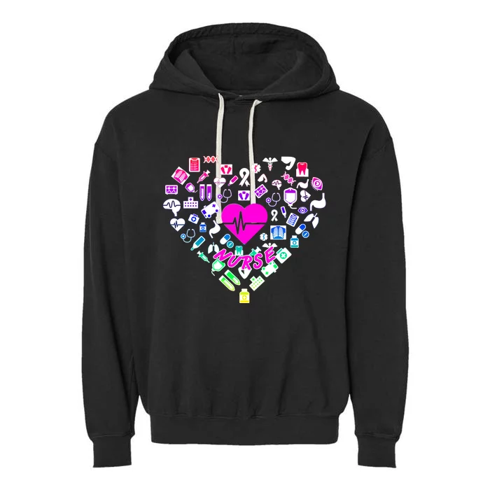 Love Nursing Rainbow Heart Collage Garment-Dyed Fleece Hoodie