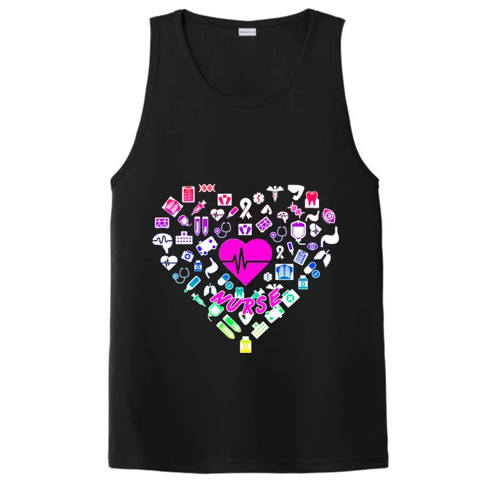 Love Nursing Rainbow Heart Collage Performance Tank