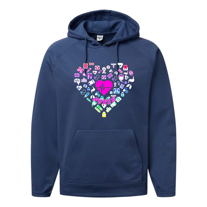 Love Nursing Rainbow Heart Collage Performance Fleece Hoodie