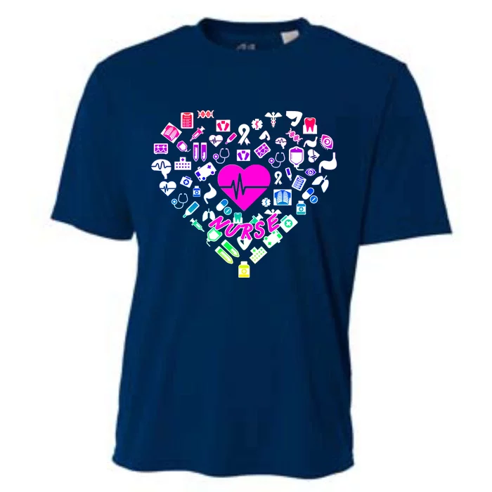 Love Nursing Rainbow Heart Collage Cooling Performance Crew T-Shirt