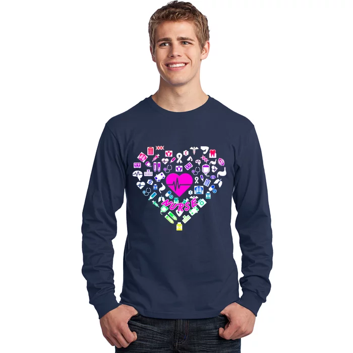 Love Nursing Rainbow Heart Collage Long Sleeve Shirt