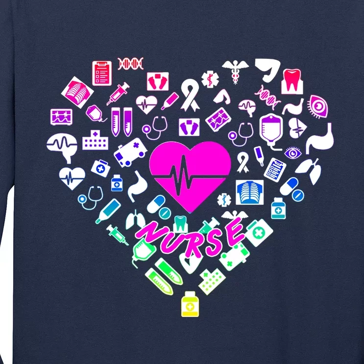 Love Nursing Rainbow Heart Collage Long Sleeve Shirt