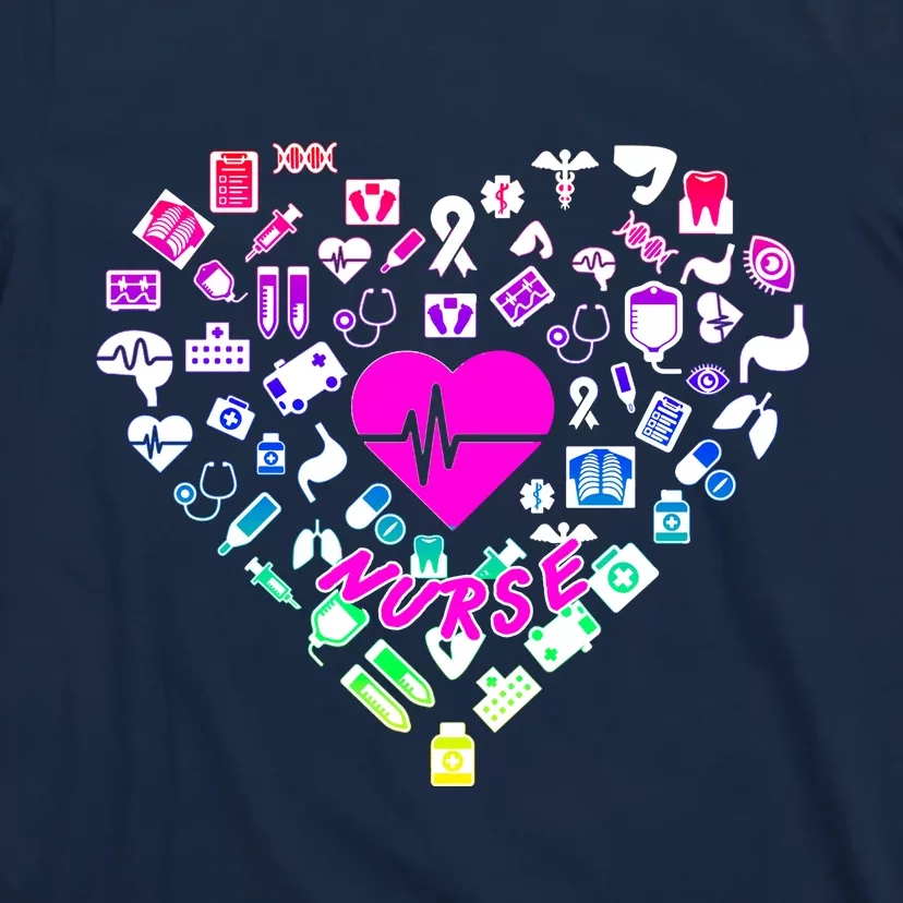 Love Nursing Rainbow Heart Collage T-Shirt