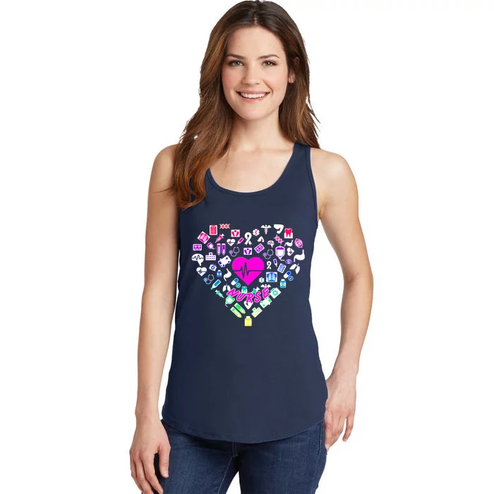 Love Nursing Rainbow Heart Collage Ladies Essential Tank