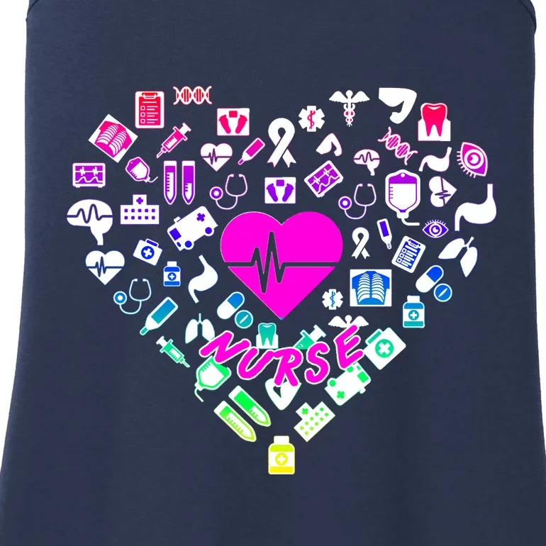 Love Nursing Rainbow Heart Collage Ladies Essential Tank