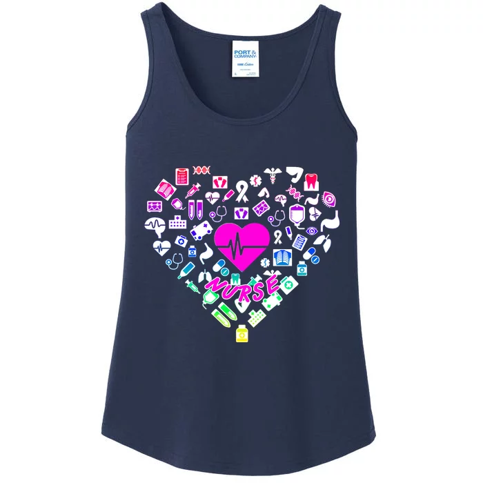 Love Nursing Rainbow Heart Collage Ladies Essential Tank