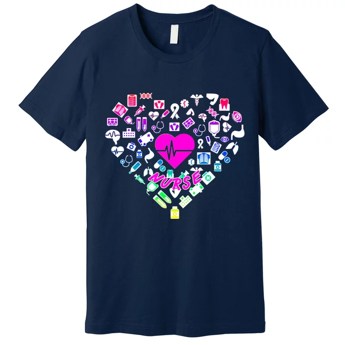 Love Nursing Rainbow Heart Collage Premium T-Shirt