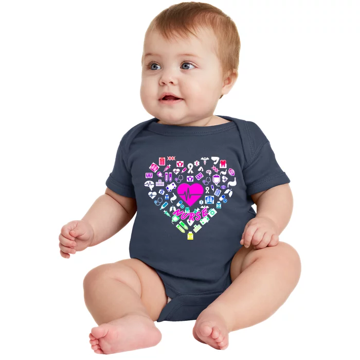 Love Nursing Rainbow Heart Collage Baby Bodysuit