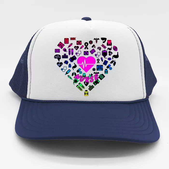 Love Nursing Rainbow Heart Collage Trucker Hat