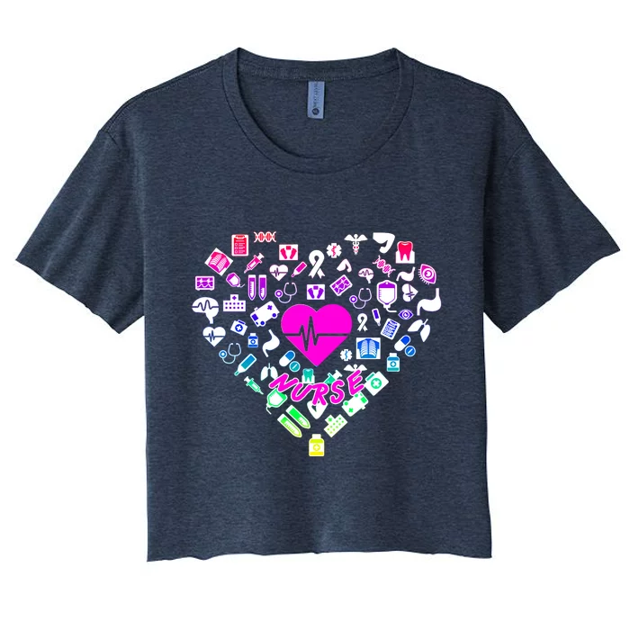 Love Nursing Rainbow Heart Collage Women's Crop Top Tee