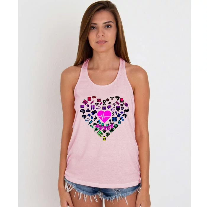 Love Nursing Rainbow Heart Collage Women's Knotted Racerback Tank