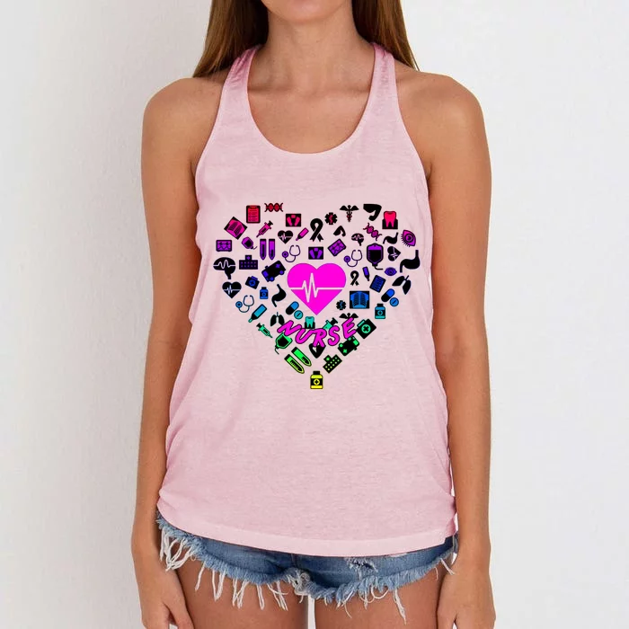 Love Nursing Rainbow Heart Collage Women's Knotted Racerback Tank