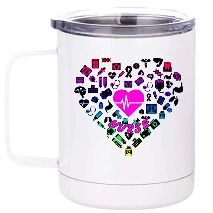 Love Nursing Rainbow Heart Collage Front & Back 12oz Stainless Steel Tumbler Cup