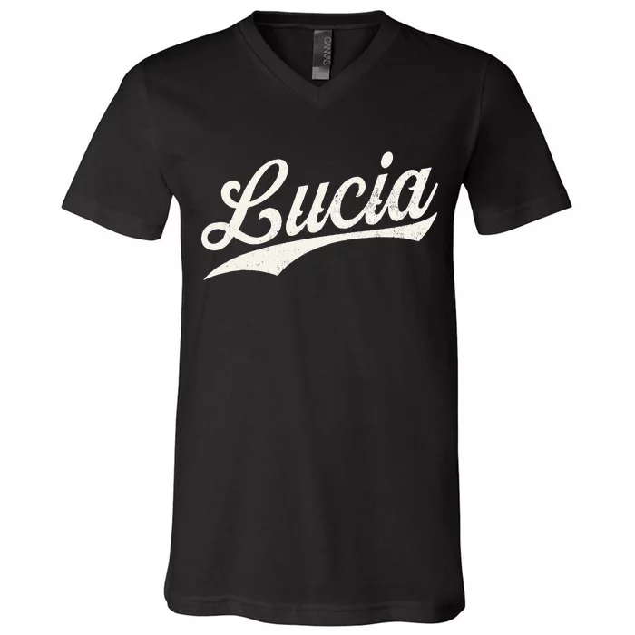 Lucia Name Retro Vintage Lucia Given Name V-Neck T-Shirt