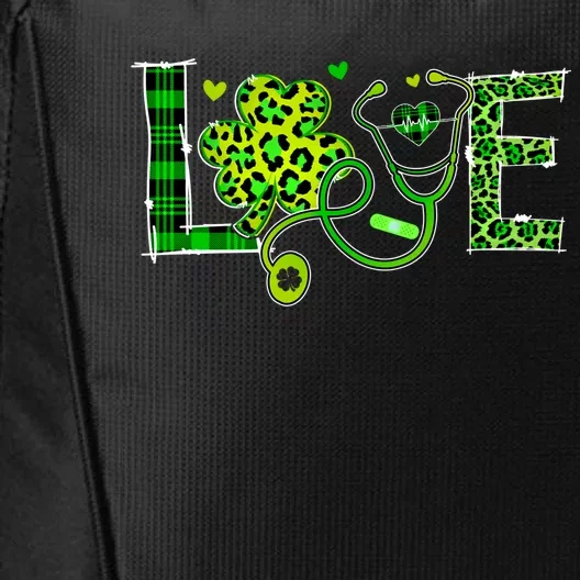 Love Nurse Stethoscope Patricks Day Shamrock Leopard Nursing Great Gift City Backpack