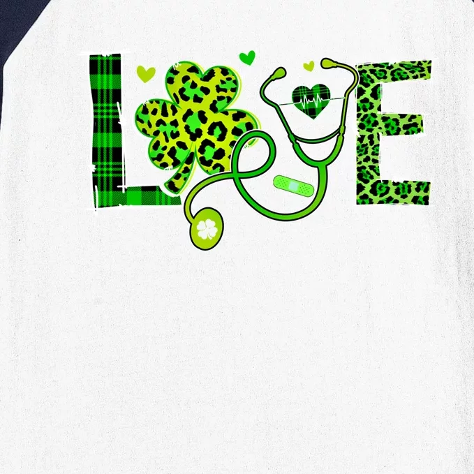 Love Nurse Stethoscope Patricks Day Shamrock Leopard Nursing Great Gift Baseball Sleeve Shirt