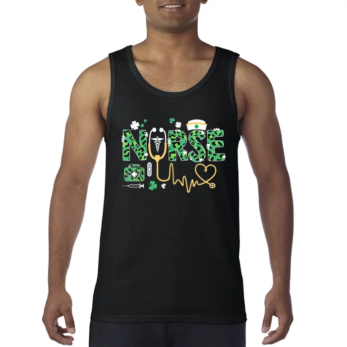 Leopard Nurse Stethoscope Scrub St Patricks Day Irish Nurses Tank Top