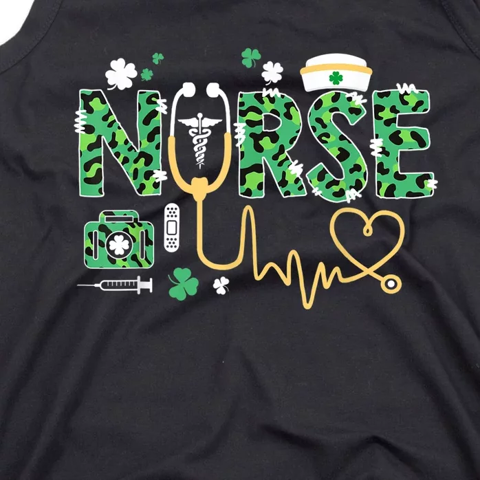 Leopard Nurse Stethoscope Scrub St Patricks Day Irish Nurses Tank Top