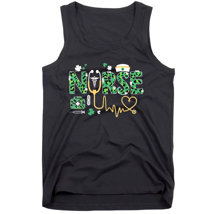 Leopard Nurse Stethoscope Scrub St Patricks Day Irish Nurses Tank Top