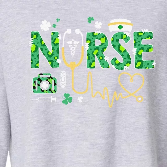 Leopard Nurse Stethoscope Scrub St Patricks Day Irish Nurses Cropped Pullover Crew