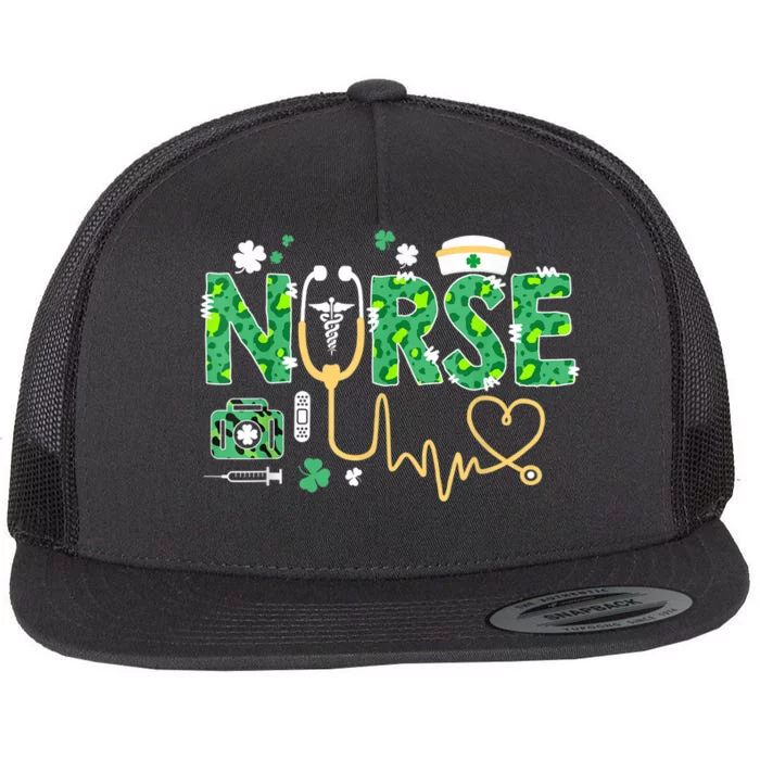 Leopard Nurse Stethoscope Scrub St Patricks Day Irish Nurses Flat Bill Trucker Hat