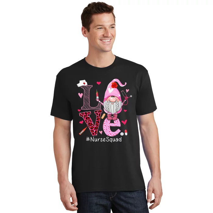 Love Nurse Squad Cute Happy ValentineS Day Gnome Lover T-Shirt