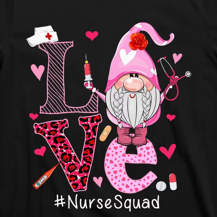 Love Nurse Squad Cute Happy ValentineS Day Gnome Lover T-Shirt