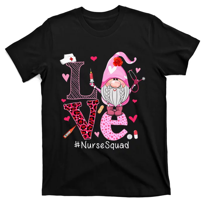 Love Nurse Squad Cute Happy ValentineS Day Gnome Lover T-Shirt