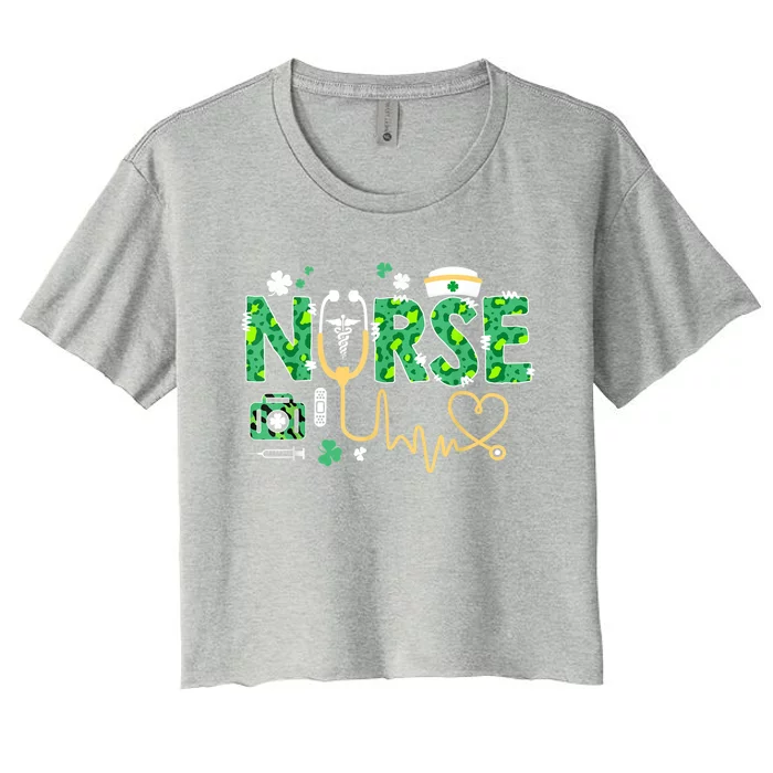 Leopard Nurse Stethoscope Scrub St Patricks Day Irish Nurses Women's Crop Top Tee