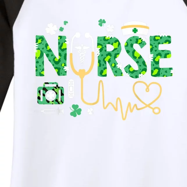 Leopard Nurse Stethoscope Scrub St Patricks Day Irish Nurses Women's Tri-Blend 3/4-Sleeve Raglan Shirt